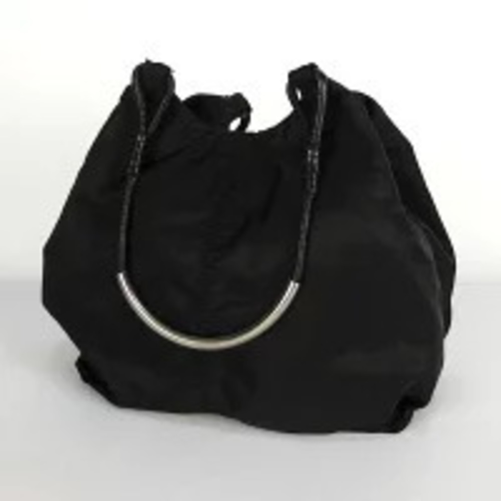 Prada black bag handbag metal handle tote